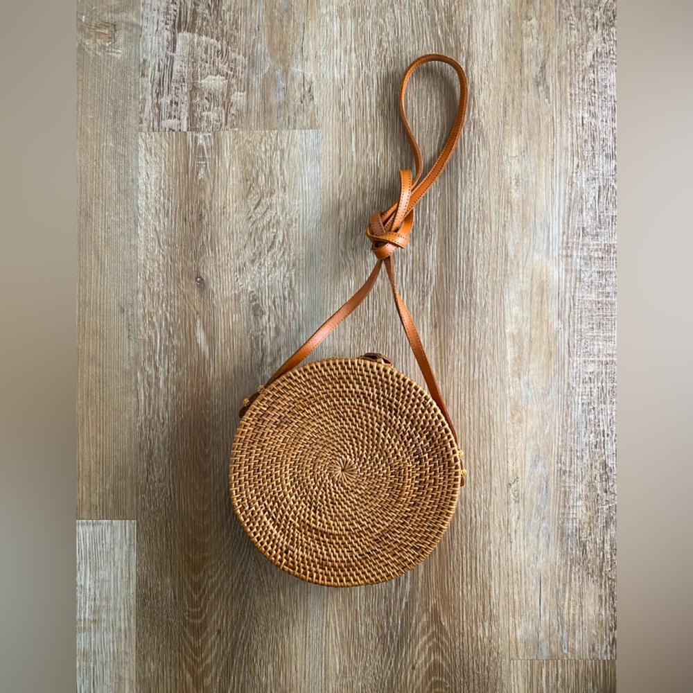 Straw Studios Round Rattan Bag for Women - Handmade Wicker Woven Purse